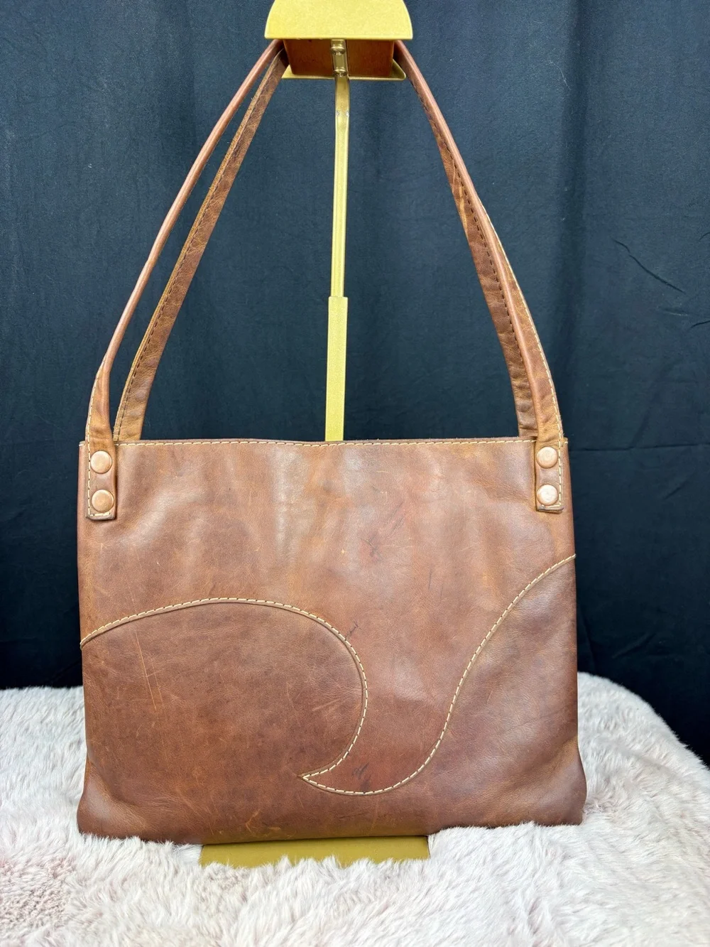 Genuine Leather Brown Shoulder Tote Distressed Boho Western